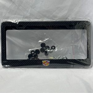 2PCS For CADILLAC Carbon Fiber Look License Plate Frame  Laser Style Logo only